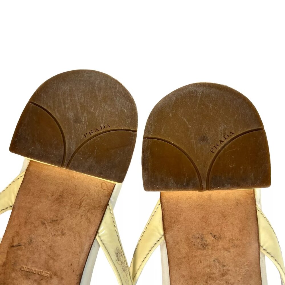 Prada Cream Enamel Logo Plaque Leather Flip Flop Sandals Size EU 40 Womens - Picture 13 of 16